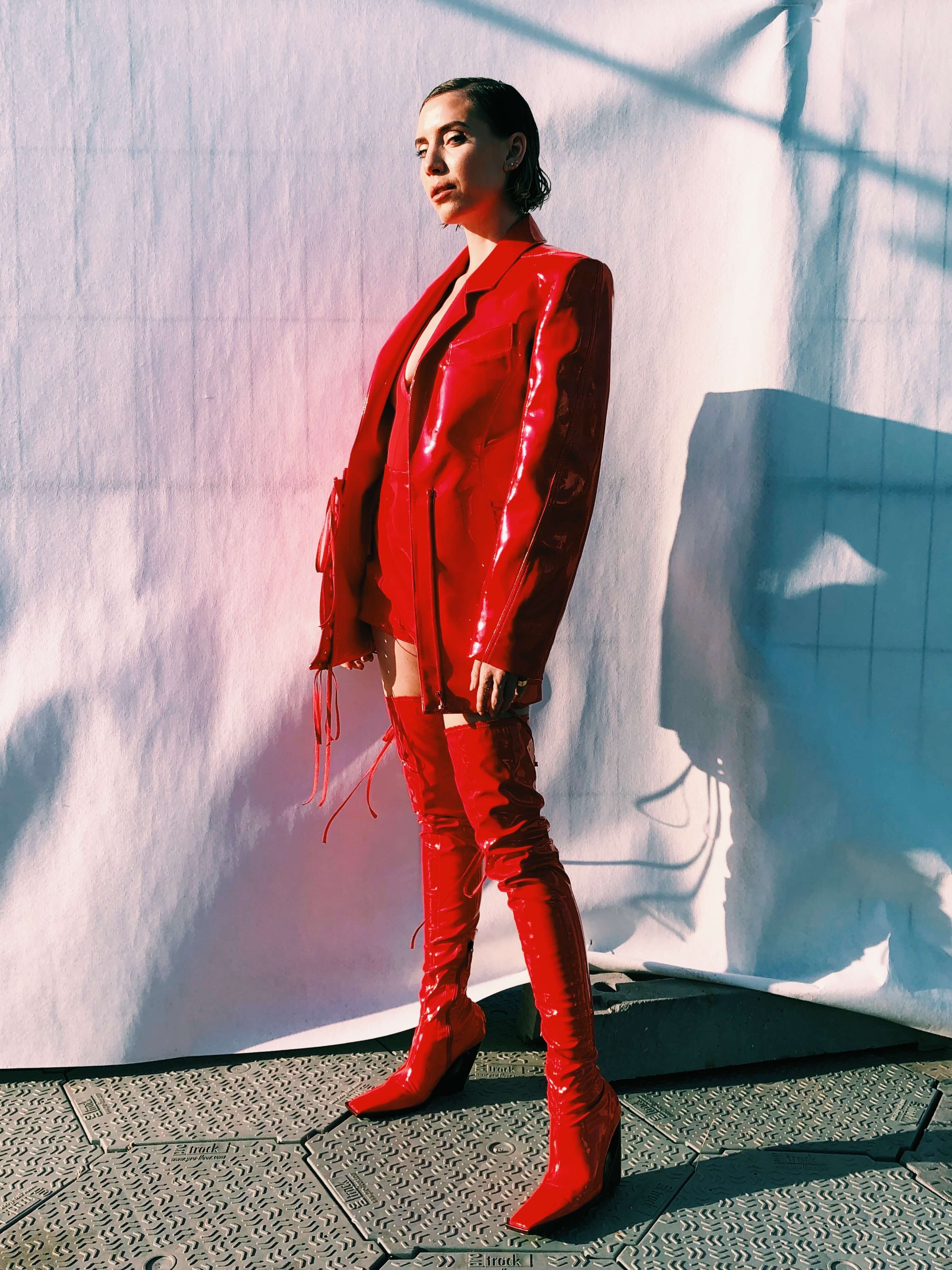 Lykke Li in red leather Mugler outfit