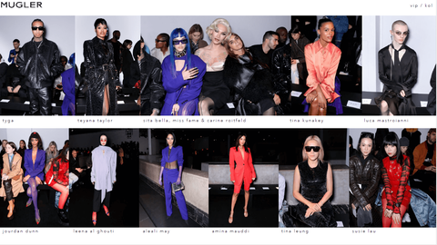 Photo reel of celebrities in Mugler at the fall winter 2020 show
